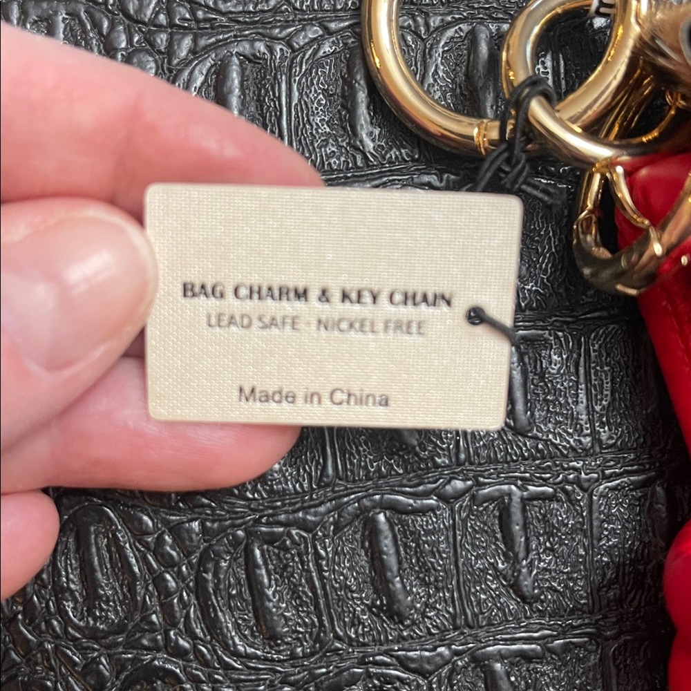 Luxury Gold Heart Key Holder Red Faux Leather Knot w/ Leopard Print Pouch Purse - Picture 7 of 7
